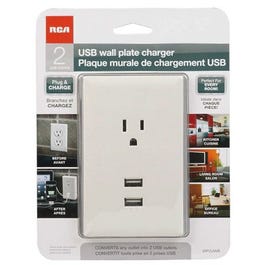 Wall Plate, 2 USBs + Standard Outlet, Plug-In, White