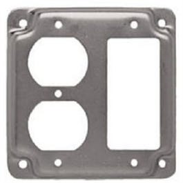 GFI & Duplex Receptacle Box Cover, Flat Corner, Exposed, Steel, 4-In.