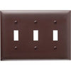 Wall Plate, 3-Toggle Opening, Urea, Brown