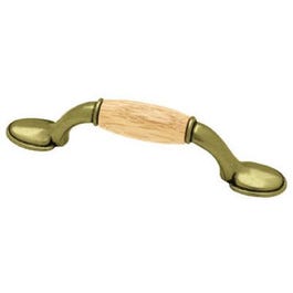 5-In. Antique Brass/ Oak Spoon Foot Cabinet Pull