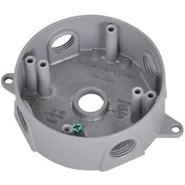 Round Outlet Box, Silver Gray, Weatherproof, Five 0.5-In. Holes