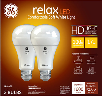 17W A21 Med LED Relax 100W Equiv. 2pk