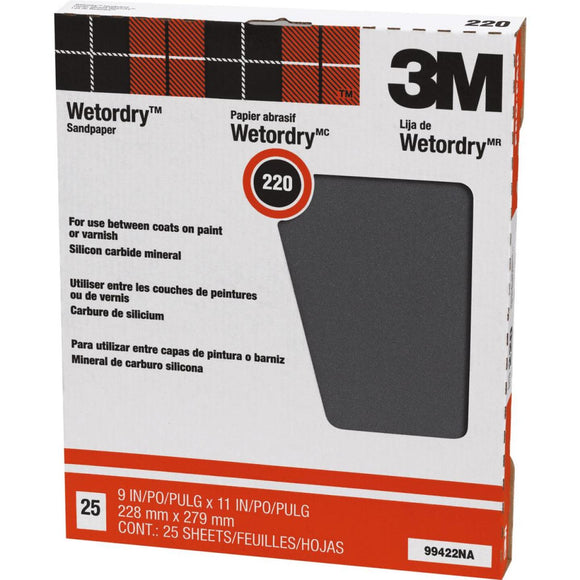 3M Wetordry Pro-Pak 9 In. x 11 In. 220 Grit Very Fine Sandpaper (25-Pack)