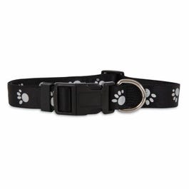 Reflective Paw Dog Collar, Black, 1 x 16-26-In.