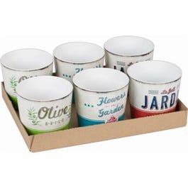 Retro Planter, Round Ceramic, Assorted, 5 x 4.5-In.