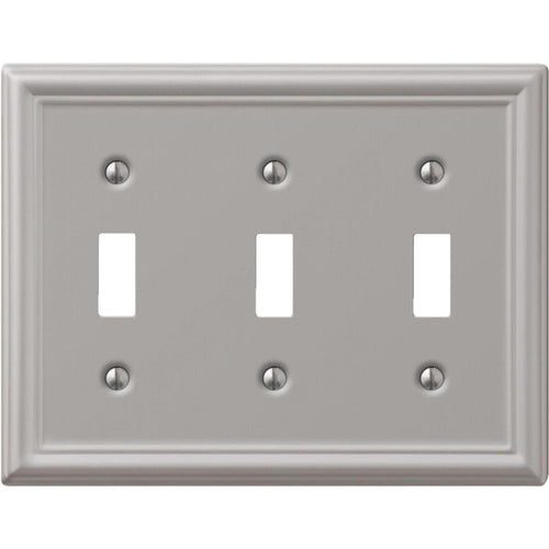 Amerelle Chelsea 3-Gang Stamped Steel Toggle Switch Wall Plate, Brushed Nickel